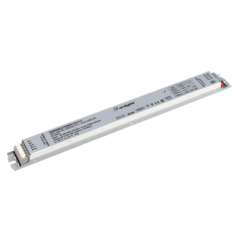 Блок питания ARJ-SN-50-LINEAR-PFC-DALI-MIX-PD (50W, 9-42V, 0.9trash.4А) (Arlight, IP20 Металл, 3 года)