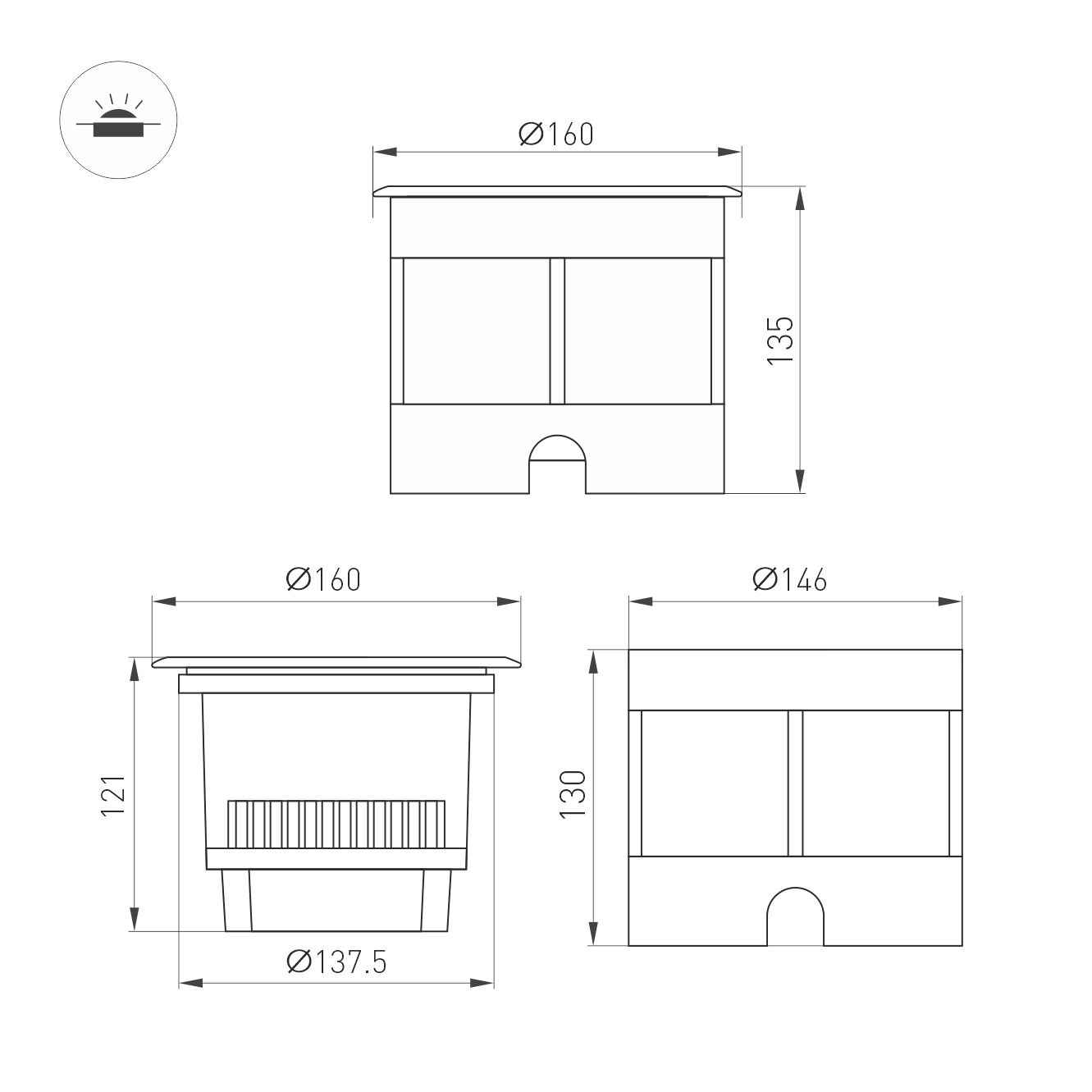 Светильник LTD-DAFNA-GROUND-R160-16W Warm3000