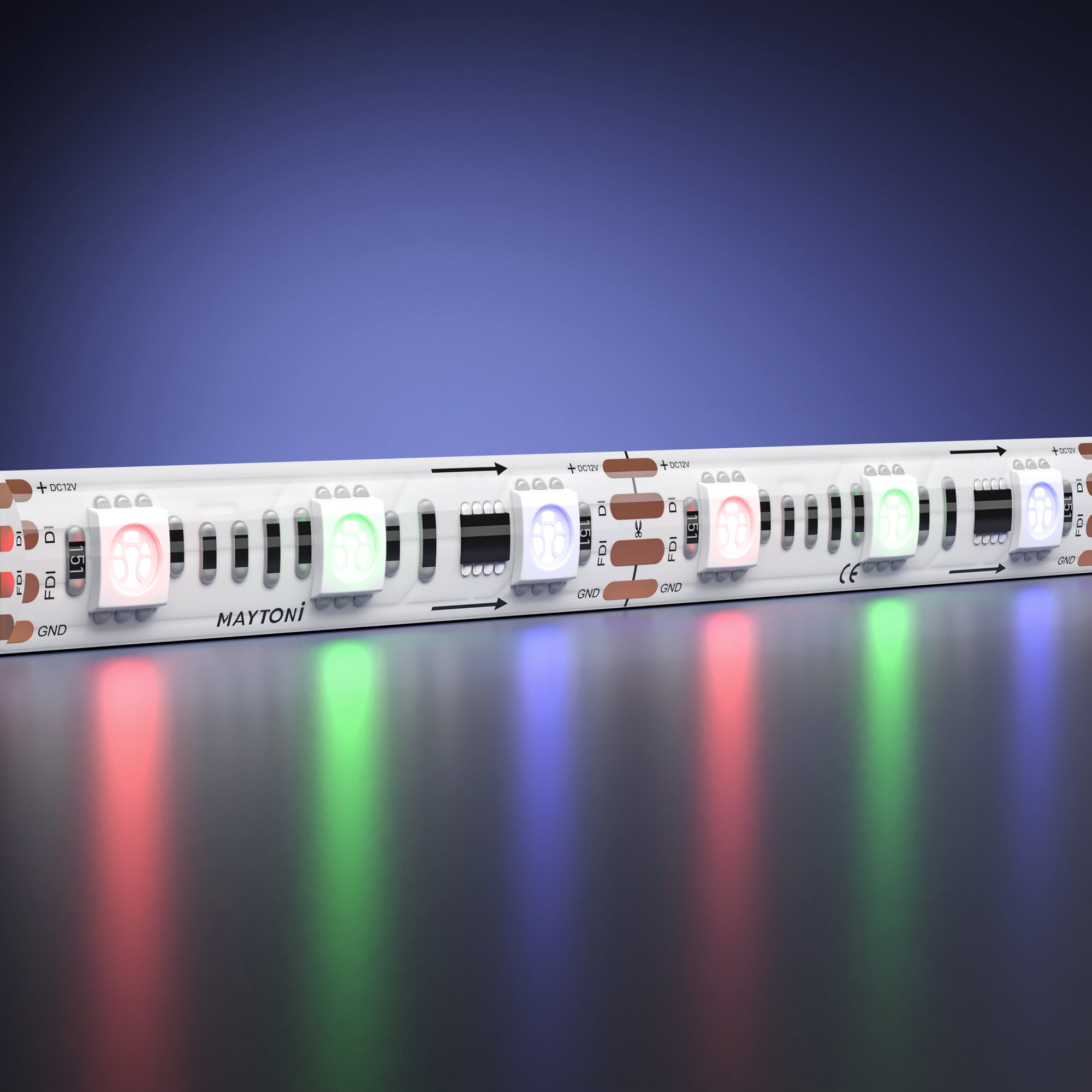 Светодиодная лента 12В 5050 14.4Вт/м 5м IP 65 Адресная (SPI) Цветная (RGB) 201243