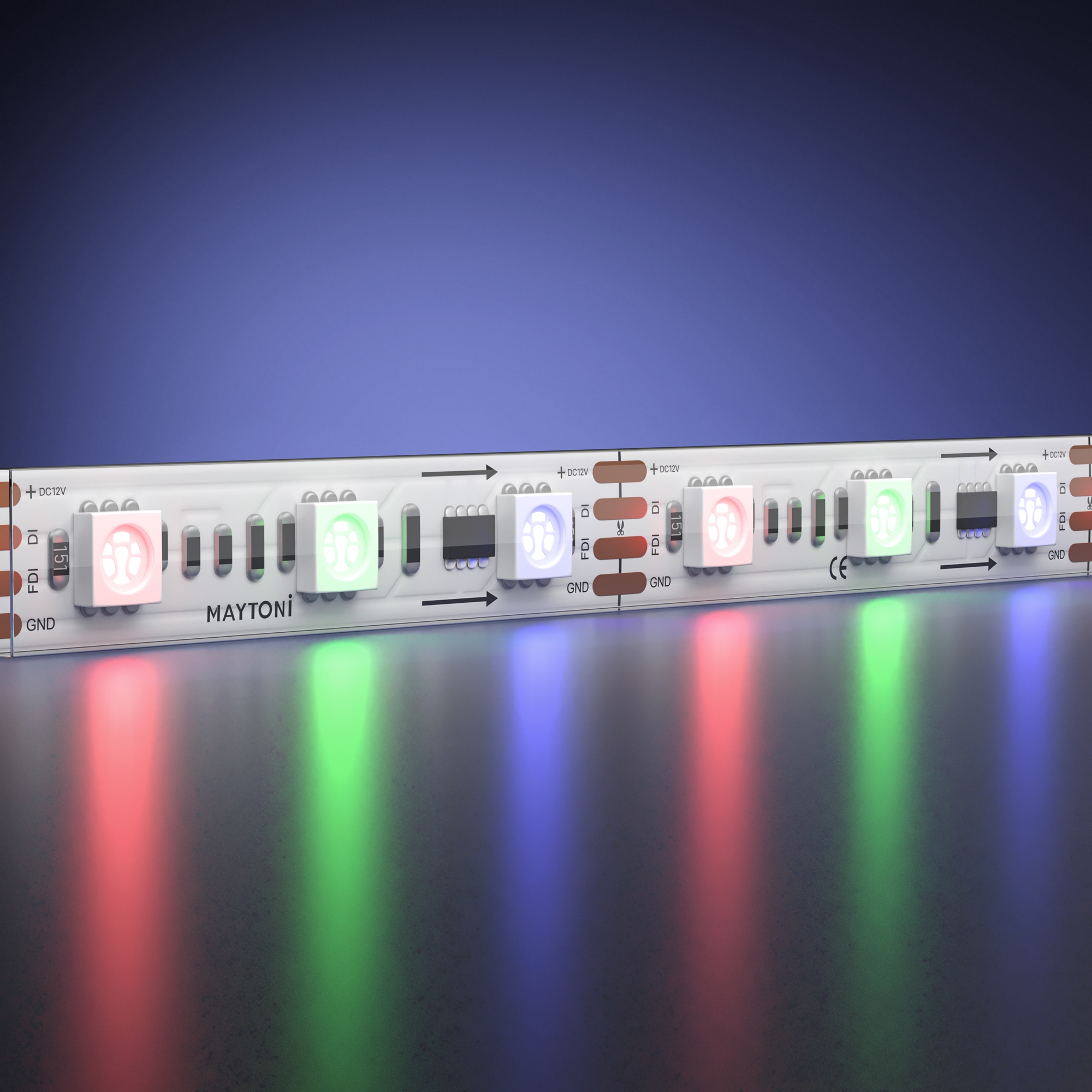 Светодиодная лента 12В 5050 14.4Вт/м 5м IP 68 Адресная (SPI) Цветная (RGB) 201245