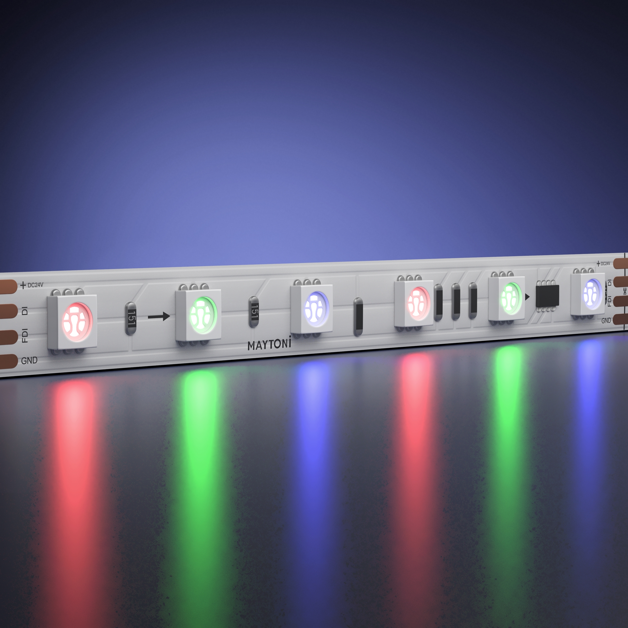Светодиодная лента 24В 5050 14.4Вт/м 5м IP 20 Адресная (SPI) Цветная (RGB) 201246