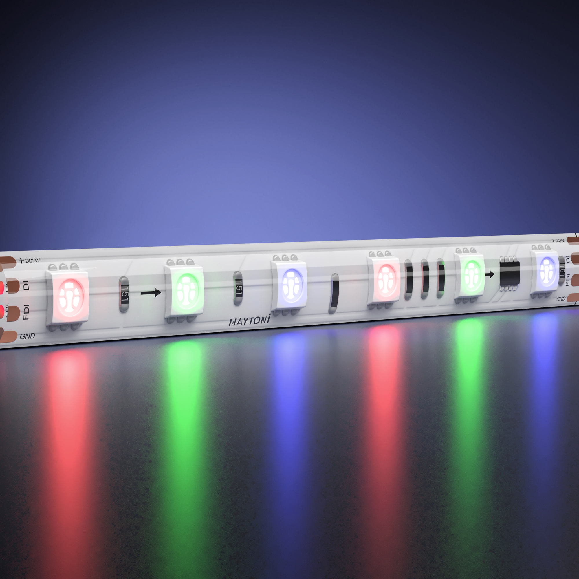 Светодиодная лента 24В 5050 14.4Вт/м 5м IP 65 Адресная (SPI) Цветная (RGB) 201247