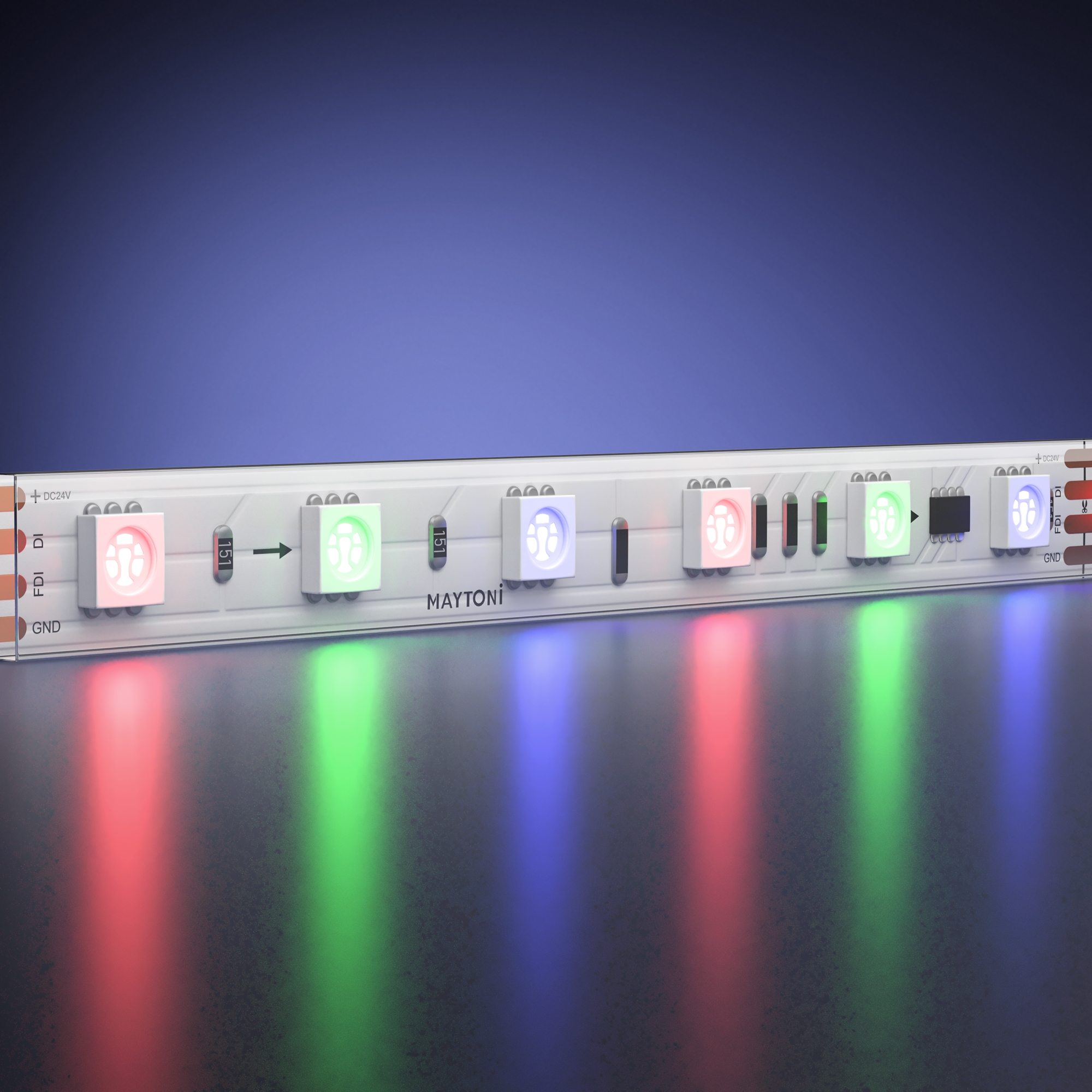 Светодиодная лента 24В 5050 14.4Вт/м 5м IP 68 Адресная (SPI) Цветная (RGB) 201249
