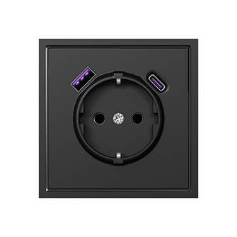 Розетка одинарная с заземлением с USB-портом для зарядки Type A + Type C