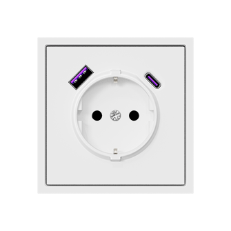 Розетка одинарная с заземлением с USB-портом для зарядки Type A + Type C