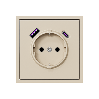 Розетка одинарная с заземлением с USB-портом для зарядки Type A + Type C