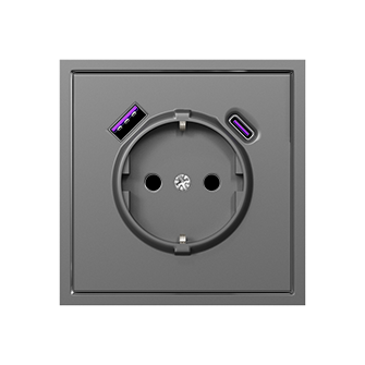 Розетка одинарная с заземлением с USB-портом для зарядки Type A + Type C