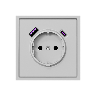 Розетка одинарная с заземлением с USB-портом для зарядки Type A + Type C