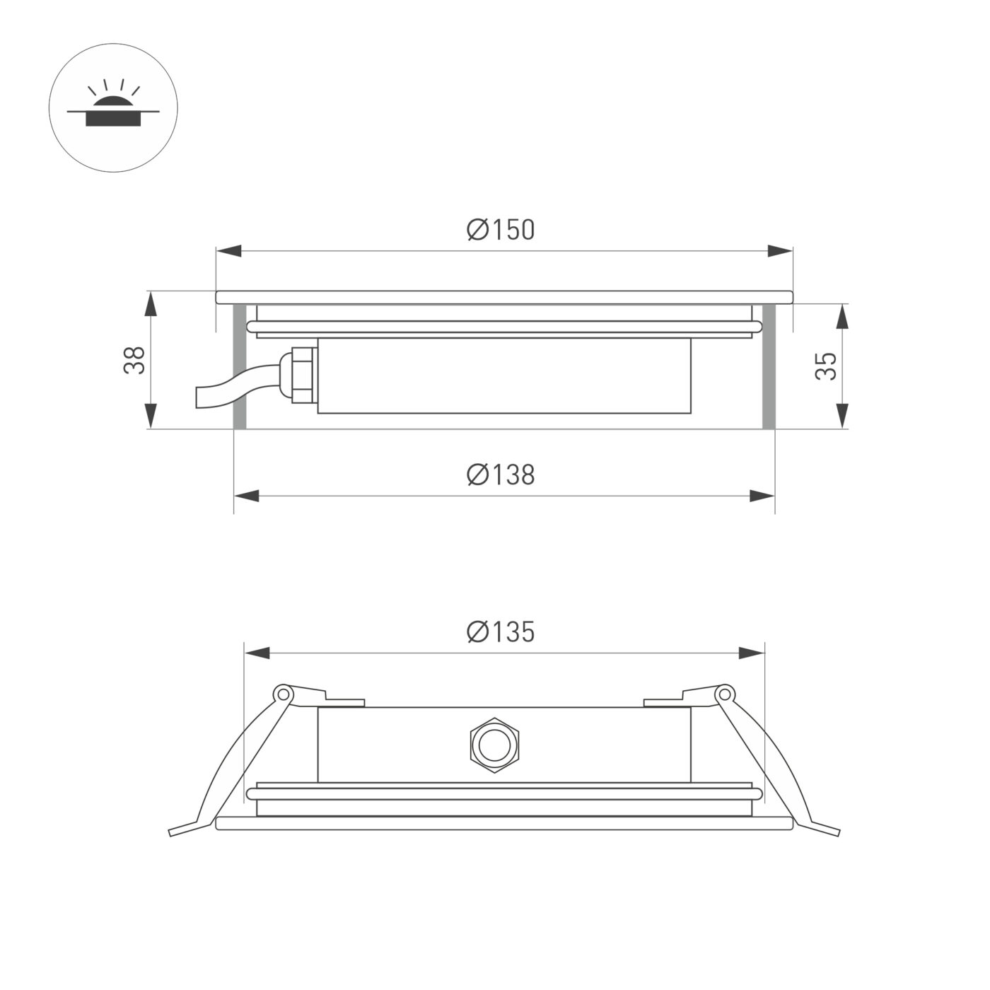 Светильник ART-GROUND-SLIM-R150-12W Warm3000