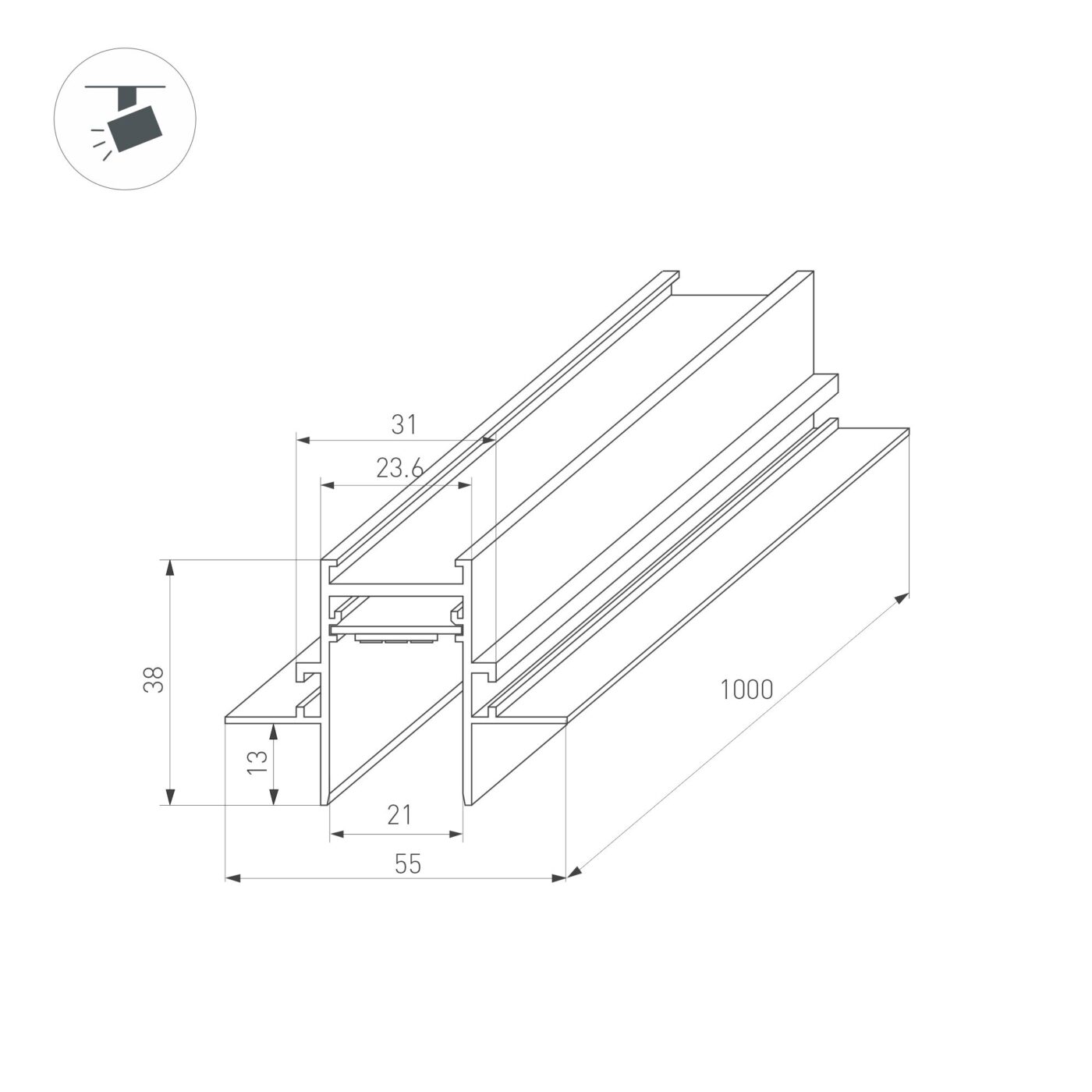 Трек встраиваемый MAG-TRACK-2538-FDW-1000