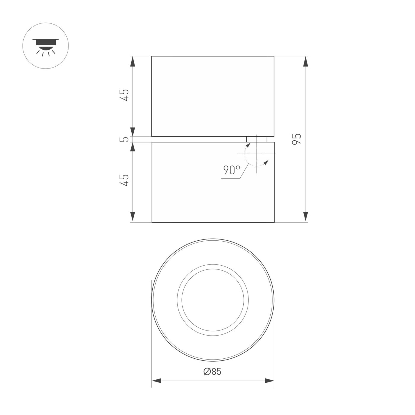 Светильник SP-POINT-SURFACE-R85-12W Warm3200-MIX