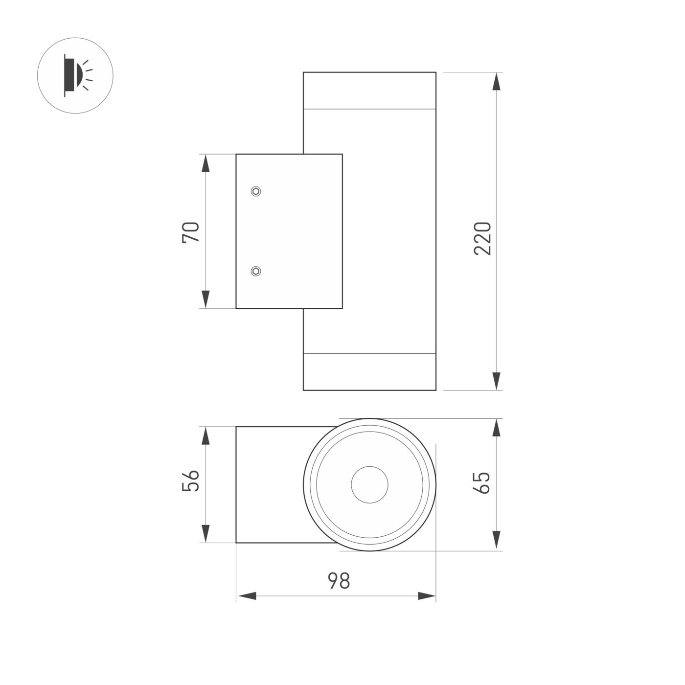 Светильник LGD-RAY-WALL-TWIN-R65-2x12W Warm3000