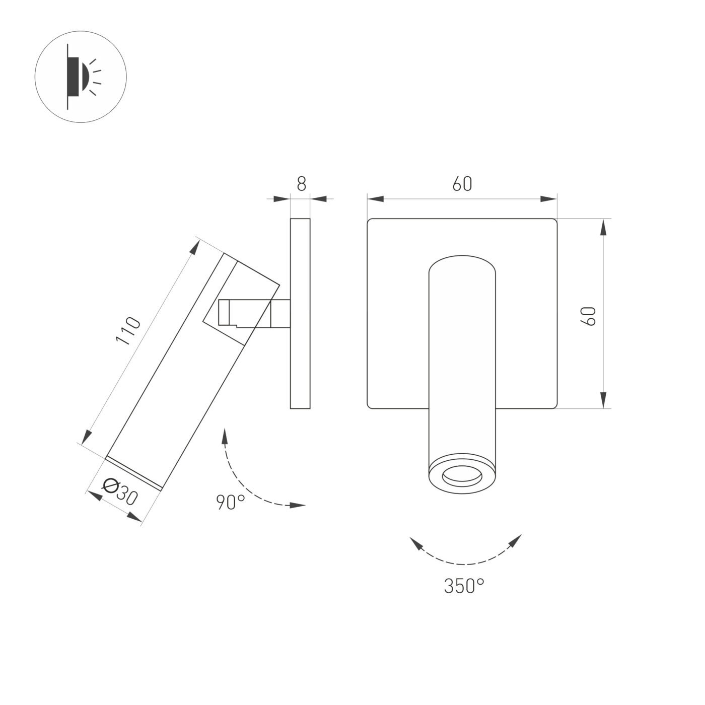 Светильник SP-READER-NB-S60x60-3W Warm2700