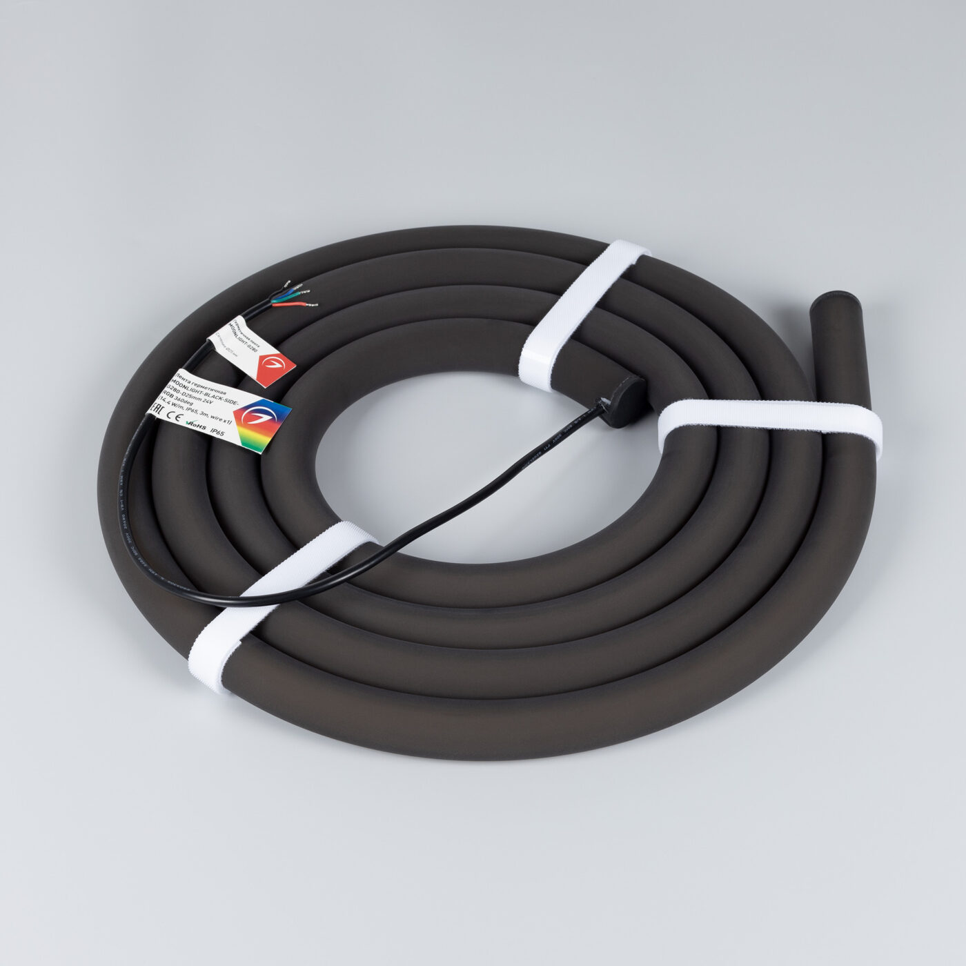 Лента герметичная MOONLIGHT-BLACK-SIDE-G280-D25mm 24V RGB 360deg