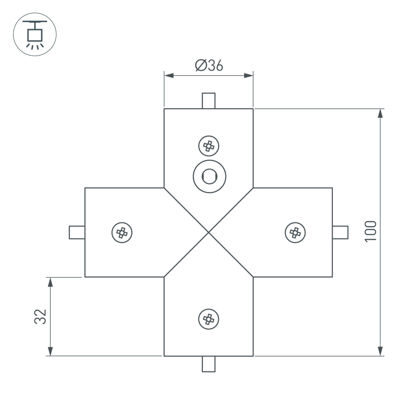 Соединитель профиля ROUND-D36-360-X90