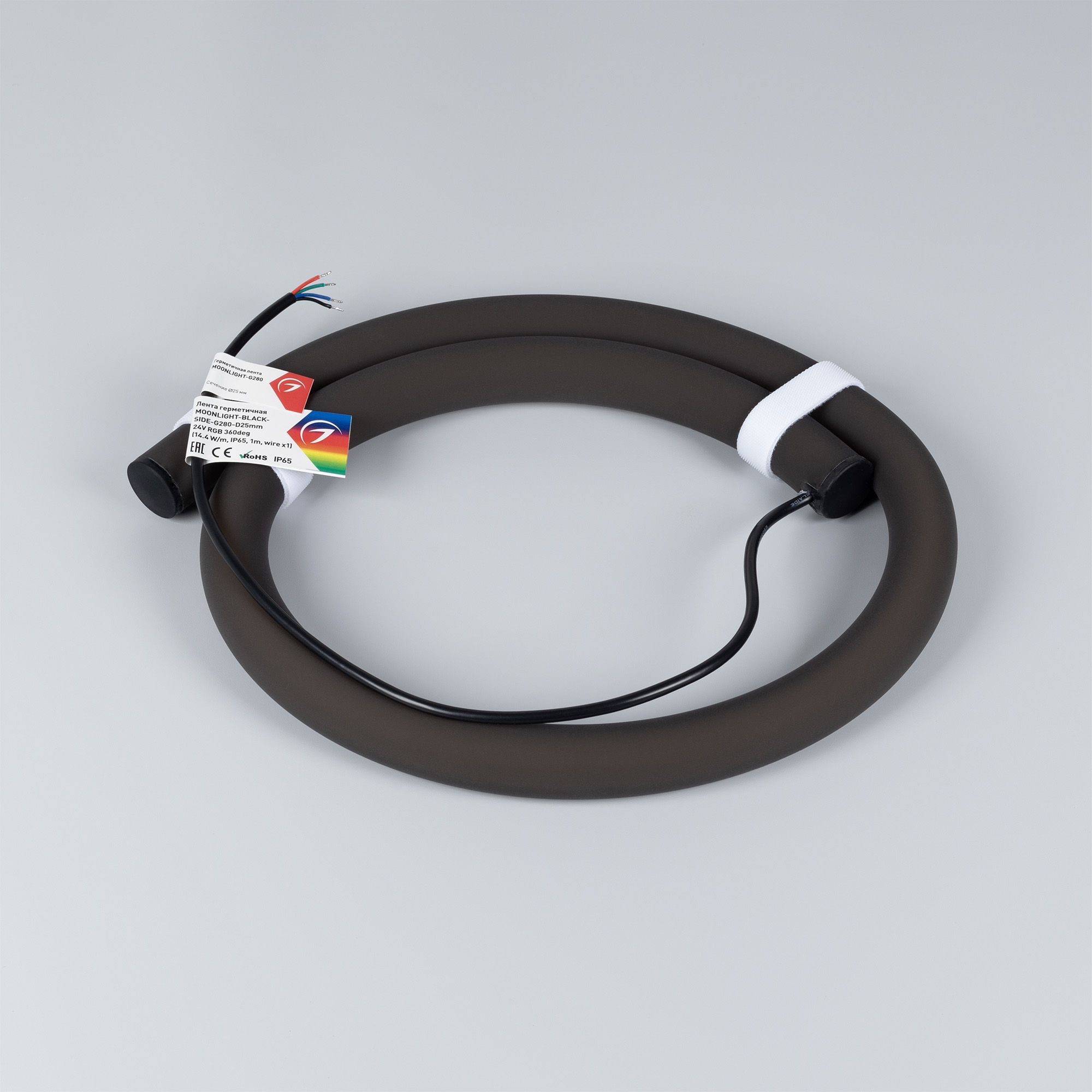 Лента герметичная MOONLIGHT-BLACK-SIDE-G280-D25mm 24V RGB 360deg