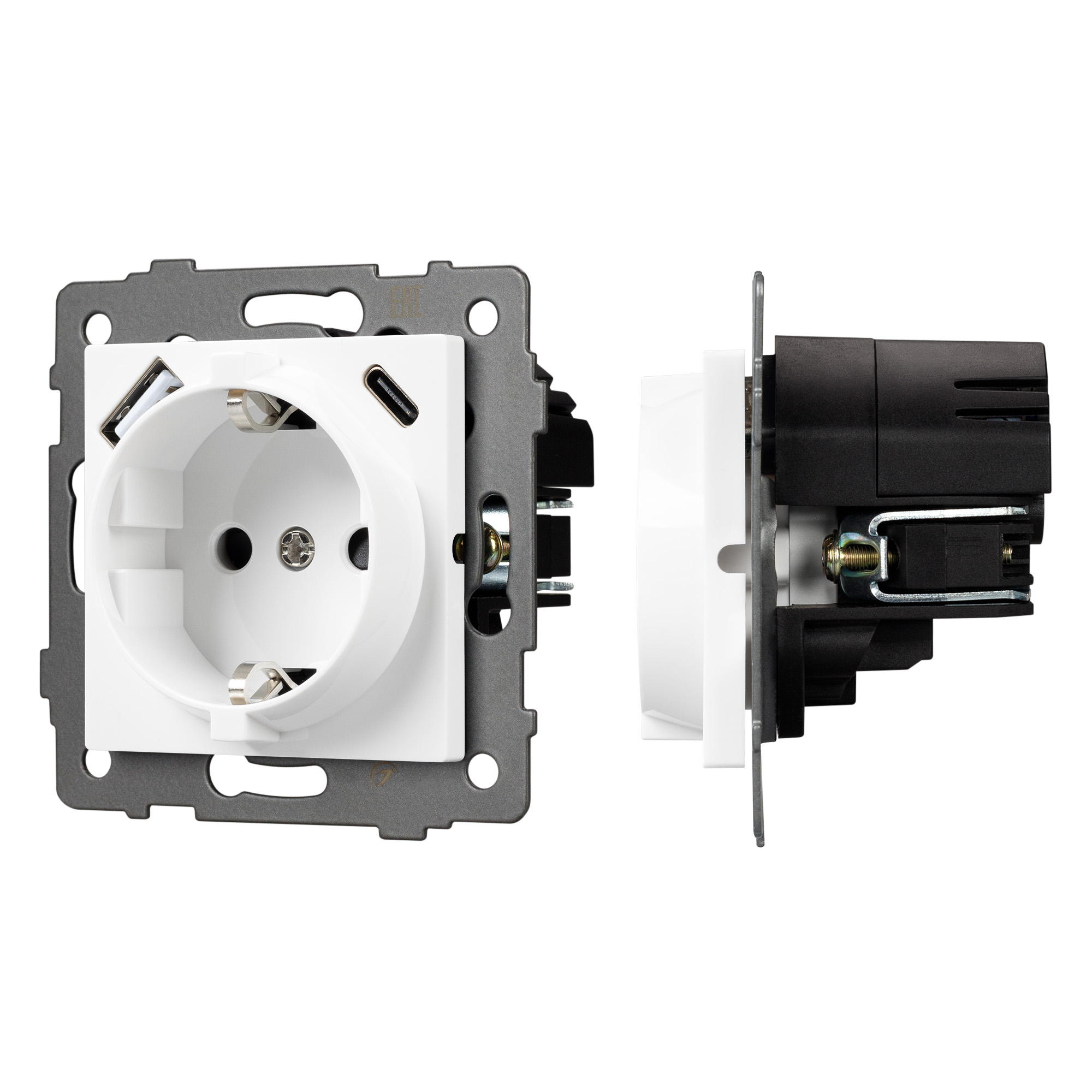 Механизм розетки с быстрой USB зарядкой SCT-MUAC-PL-WH-V